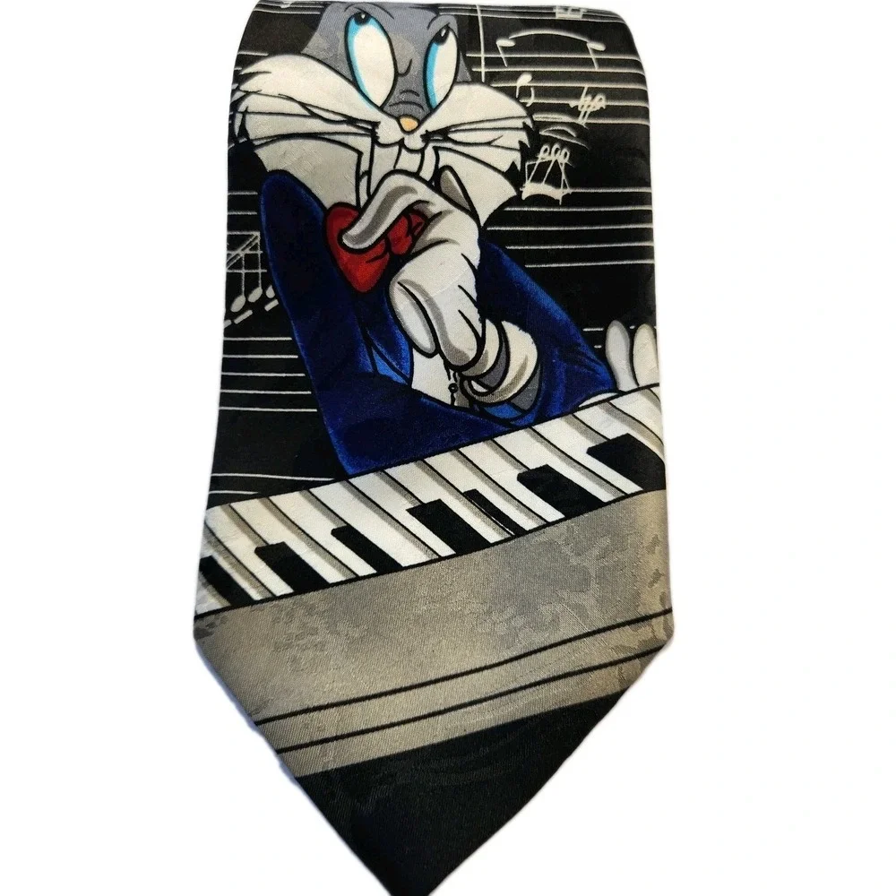 Vintage Looney Tunes Mania Mens Necktie Bugs Bunny Piano Musical‎ Notes 1995 Tie